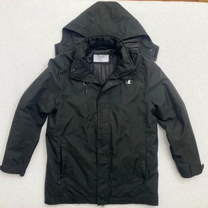 Vintage champion duofold Mens Parka Coat Black Removable Hood Large  B15 - Picture 1 of 10