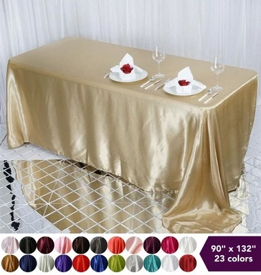 6 pcs 90x132" SATIN Rectangular TABLECLOTHS Wedding Party Catering Decorations - Image 1 of 3