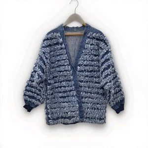 Vintage Fringe Jean Jacket Size Small Blue Ruffle 1980s Lagenlook Oversized - Picture 1 of 8