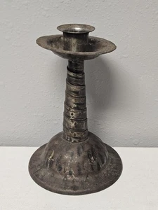Brutalist Hammered Metal Candle Holder Arts & Crafts Antique 7.25" - Picture 1 of 4
