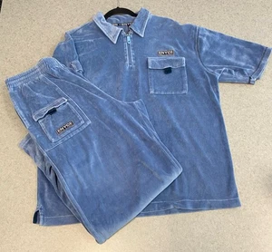 Conjunto de pantalones de chándal vintage de terciopelo azul Y2K Enyce manga corta—X - Imagen 1 de 12
