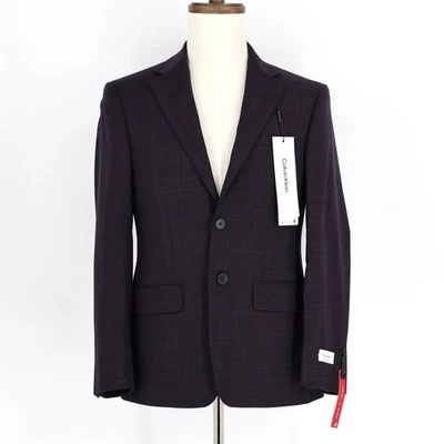 Blazer Traje Calvin Klein Para Hombre Azul Marino/Borgoña Lana a Cuadros Morgan Calce Ajustado Talla 36S Foto 1 de 4