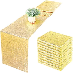 10 Pack Sequin Table Runner 12" x 108" Rose Gold Sequin Table Cloth for Recta... - Picture 1 of 5