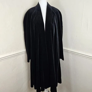 St Michael Vintage Black Cotton Velvet Swing Opera Coat UK 10 Relaxed - Picture 1 of 17