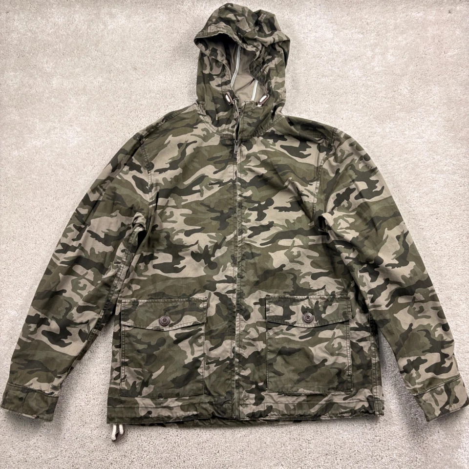 Cortavientos con Capucha Azul Marino Antiguo Para Hombre Talla Grande Verde Camuflaje Bolsillos con Cremallera Completa Foto 1 de 4