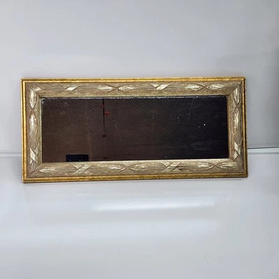 Vintage Vanity Mirror Tray Wood Gold Two Tone Textured 16x7 Rectangle Romantic - Image 1 of 4