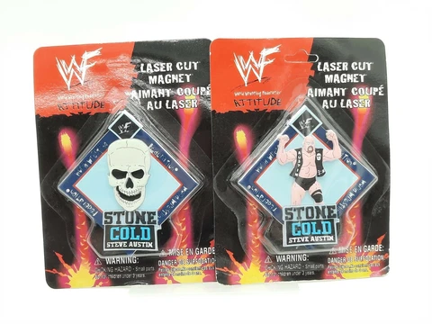 2) WWF Attitude Stone Cold Steve Austin Skull Refrigerator Magnet--Rare Vintage Cover