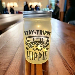 Stay Trippie Little Hippie Mason Jar With Fairy Lights Home Decor - Picture 1 of 2