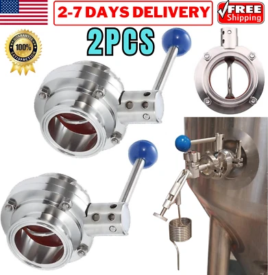 1.5″ Butterfly Valve for Beverage Water Sanitary 304 Stainless Steel Pull Handle - Image 1 of 4