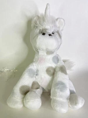 Brinquedo de pelúcia unicórnio Little Giraffe branco cinza azul rosa bolinhas manchas - Imagem 1 de 4