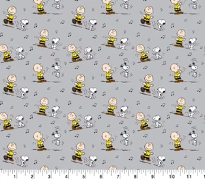 Tessuto Cotone Charlie Marrone e Snoopy Dance Grigio 18” x 44” 100% Cotone - Foto 1 di 1