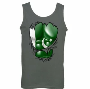 Ripped Packistani Flag Mens Packistan Vest Resolution Day Cricket Football - Picture 1 of 12