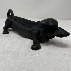 VintageBlack Cast Iron Metal Dachshund Weiner Dog BootScraperDoor Stop13X5X4.25” - Picture 1 of 16