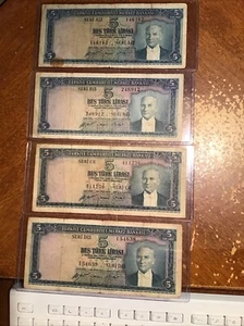 Turkey Banknotes L1930 5Emesyon 1 Tertip 5.Liralar Seri.A12.B15.C.6.D.13 4.Pcs - Picture 1 of 5