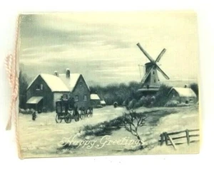 Vintage Christmas Happy Greetings Card Windmill House Winter Horse & Coach (A30) - Picture 1 of 3