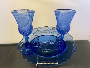 Vtg Avon Fostoria Cobalt Blue Glass George & Martha Washington Goblets & Plate - Picture 1 of 6