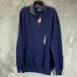CLUB ROOM Men's Navy Quarter-Zip Stand-Collar Textured Cotton Sweater SZ 2XL - Picture 1 of 10