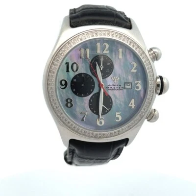 Aqua Master relógio masculino esfregão mostrador 1,5 ct moldura diamante pulseira de couro W#22_8 - Imagem 1 de 4