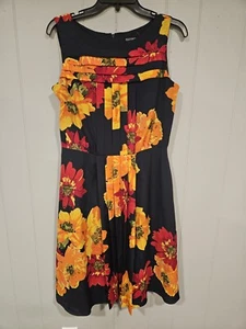 Ellen Tracy Pleated Floral Sleeveless Dress Size 10 A-Line Colorful Flowers - Picture 1 of 4