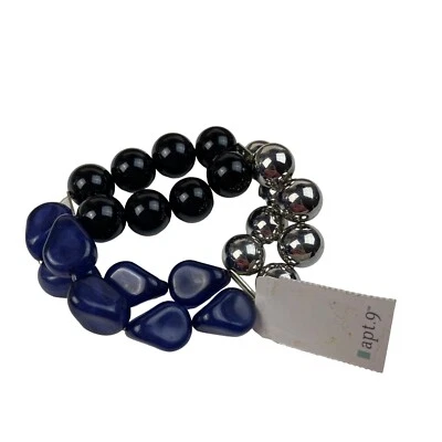 Новый с Ярлыками Apt. 9 Женщин эластичной браслет синий черный Серебряный скольжения на две нити карьера - Изображение 1 из 2