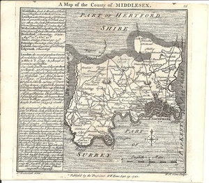 Antique map, Badeslade & Toms, 1742, Middlesex . - Picture 1 of 1