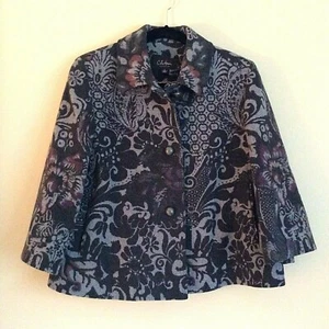 Cole Haan Collection Short Grey Black Wool Jacket Floral Pattern Sz 8 - Picture 1 of 9