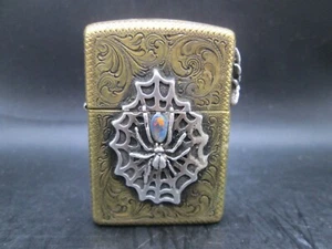 Vintage Zippo Sterling & Brass Spider Web with Opal Lighter #6 - Picture 1 of 10