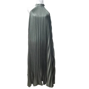 Roosevelt Size Medium Womens Olive Green Maxi Sexy Sleeveless Halter Pleated Ruc - Picture 1 of 8