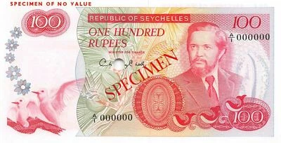 100 rupias Seychelles ND. Billete sin circular XYZ muestra P 22s 1977 Foto 1 de 2