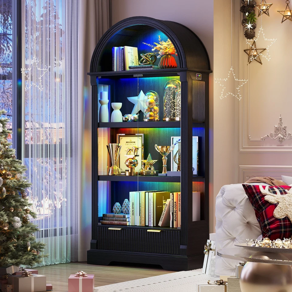 Vitrina 73" con Puertas de Vidrio, Gabinete de Curiosidades de 4 Niveles - RGB Persecución Iluminado Foto 1 de 1