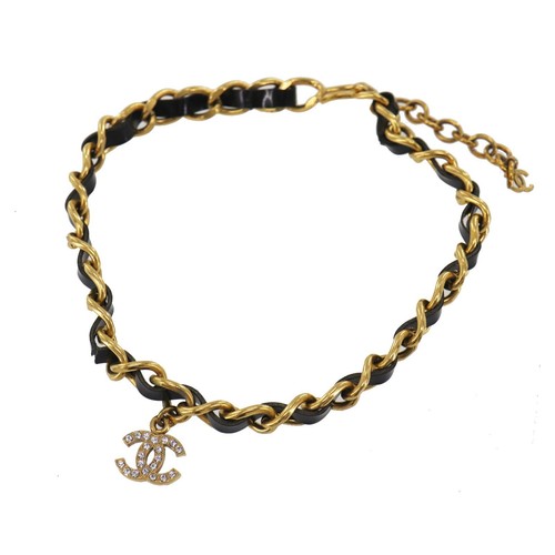 Collana girocollo CHANEL usata logo CC strass oro nero 96P vintage #EC54 S