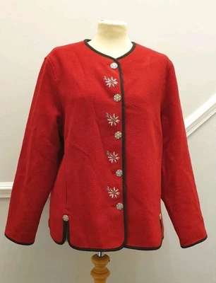 Chaqueta de lana roja bávara vintage 44 Reino Unido 18 Alpine Folk Trachten bordada  Foto 1 de 4