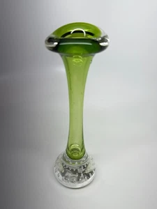 Aseda Glasbruk Swedish Green Art Glass Vase Jack In The Pulpit Control Bubble - Picture 1 of 5