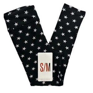 NEW Lularoe Leggings Girls S/M (sz 2-8) 4th of July Black with White Stars - Picture 1 of 12