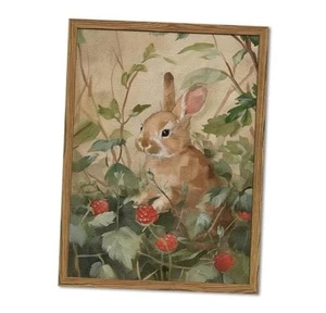 Framed Vintage Wall Art, Cute Bunny Pictures Wall Decor, 3D 24"L x 16"W Rabbit - Picture 1 of 7