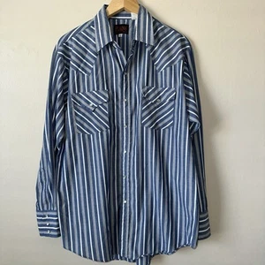 Vtg Pearl Snap Western Wear Shirt Mens Large Country Striped Cowboy Cotton Light - Picture 1 of 7