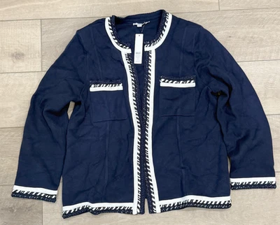 NEU MIT ETIKETT CHICO'S GRÖSSE 3 PASSPORT BLAU KONTRASTBESATZ DAMEN JACKE CARDIGAN PULLOVER GR XL - Bild 1 von 4
