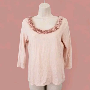 Talbots SP Blush Pink Ruffle Neck 3/4 Sleeve Top NWOT Feminine Style - Picture 1 of 9
