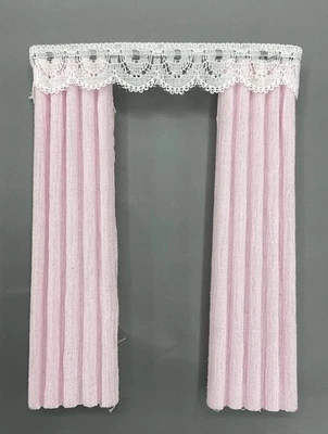Vintage Lundby Dolls House Pink Curtains  (VEC/90) - Image 1 of 4
