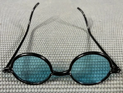 Vintage Sunglasses Spectacles DRIVING Glasses Black Frame Round Blue lens - Image 1 of 4
