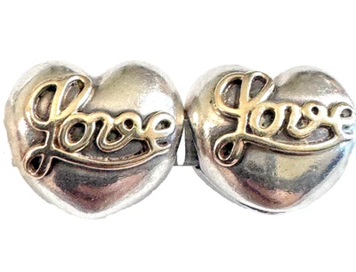 (PAIR) PANDORA Sterling Silver and 14K Gold Heart of Love Script Clip - 791735 - Image 1 of 4