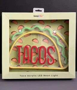 Tacos LED Neon Sign Wall Decor Red Green Yellow Taco Sign USB Powered 12”x8.5” - Picture 1 of 9