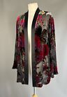Giacca kimono EAST nera rosa floreale seta trasparente devore velluto UK 12