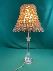 vtg Clear lucite Bed table lamp with ruffled Tan shade - Picture 1 of 8