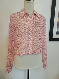 Cotton Candy LA Cropped Longsleeve Seminsheer Button Down Top Pink Orange Print - Bild 1 von 5
