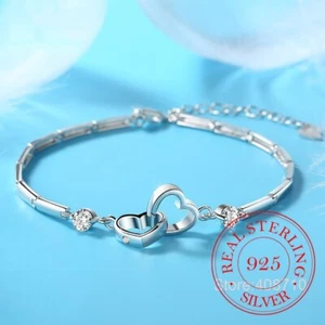 925 Sterling Silver Bracelets Bangles for Women Girl Valentine's Days Zircon - Picture 1 of 8