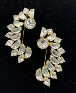 Art Deco Vintage Rhinestone Pin Clear Faceted Crystal 2.50 inch Brooch - Picture 1 of 4