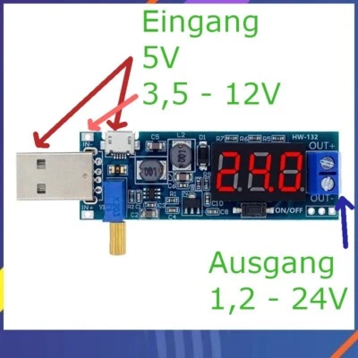USB DC-DC Wandler 5V to 1,2V~24V Step UP Step Down 3V 4,5V 6V 7,5V 9V 12V - Bild 1 von 4