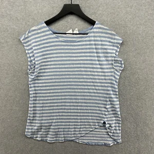 C&C California T Shirt Womens Size Large Blue Striped Short Sleeve 100% Linen - Picture 1 of 11