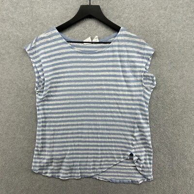 C&C California T Shirt Womens Size Large Blue Striped Short Sleeve 100% Linen - Image 1 of 4